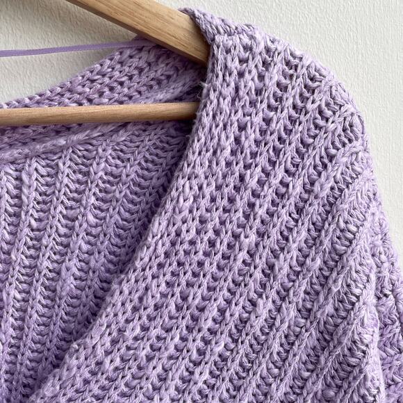 Free People Oversized Sweater Sunset V Neck Ribbed Pullover Lavender Purple Sz S - Picture 7 of 13